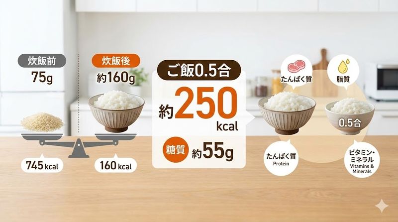 1. ご飯0.5合のカロリーと栄養成分