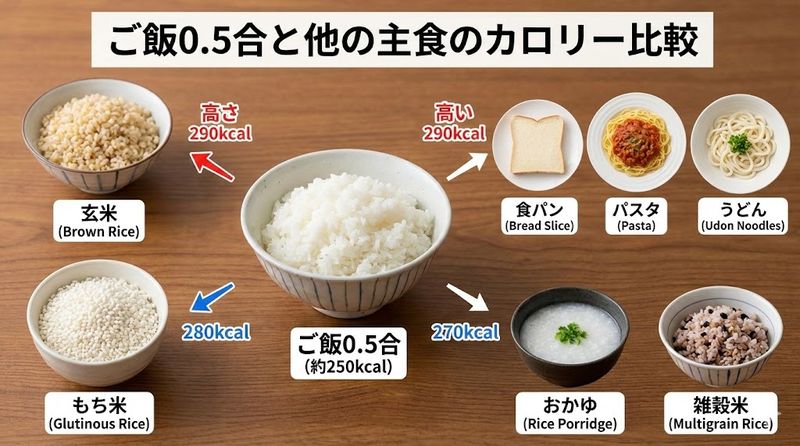 2. ご飯0.5合と他の主食のカロリー比較