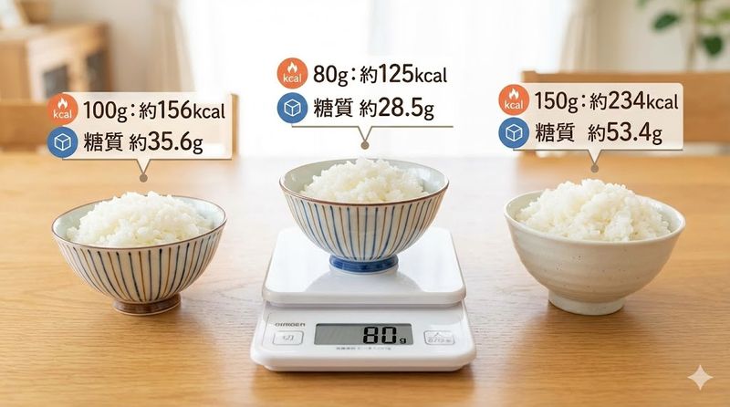 1.ご飯80gのカロリーと糖質量