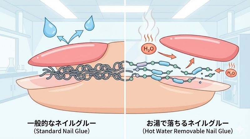 1.ネイルグルーがお湯で落ちる理由と仕組み