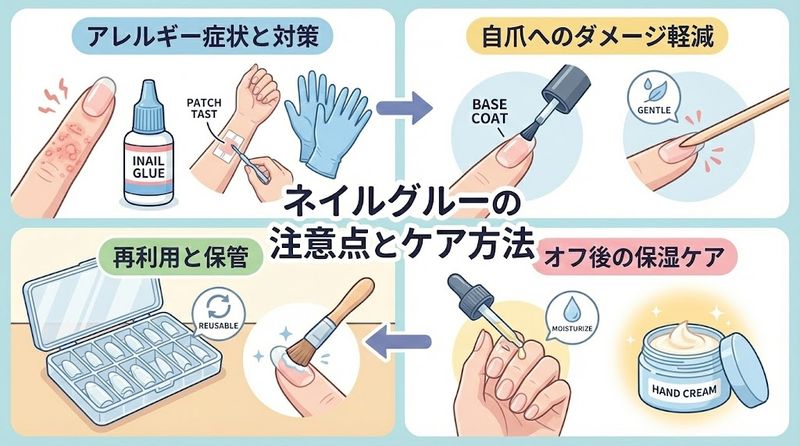 4.ネイルグルーを使う際の注意点とケア方法