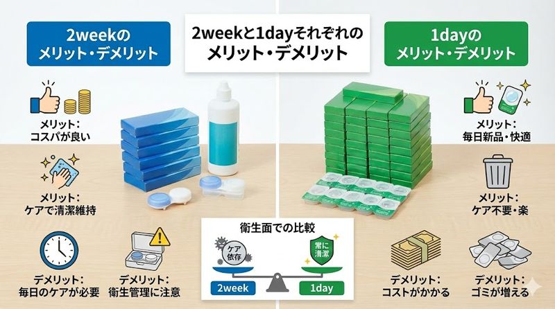 3.2weekと1dayそれぞれのメリット・デメリット