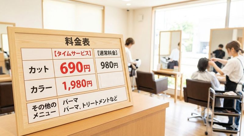 2.イワサキ美容室のタイムサービス料金と通常料金