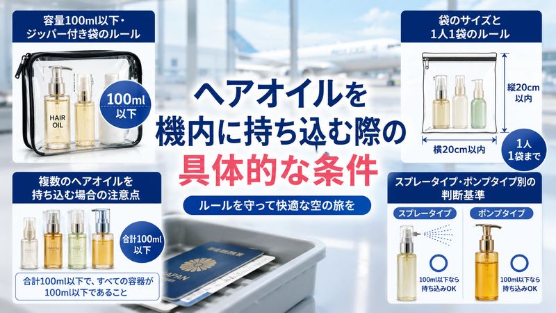2. ヘアオイルを機内に持ち込む際の具体的な条件