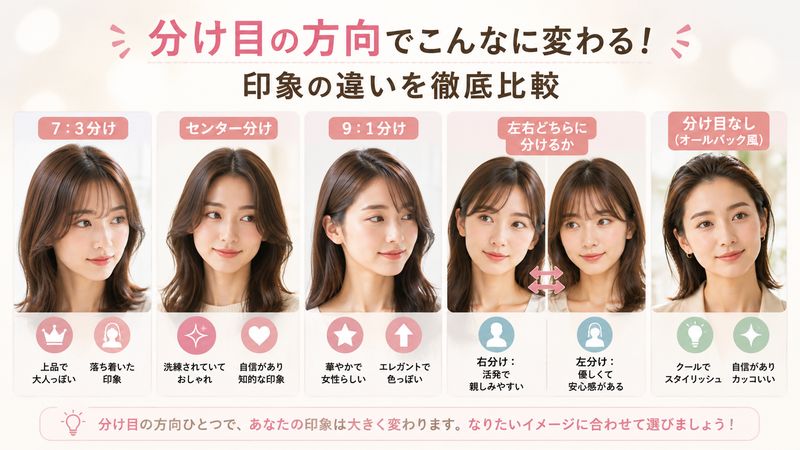 2.分け目の方向別に見る印象の違い
