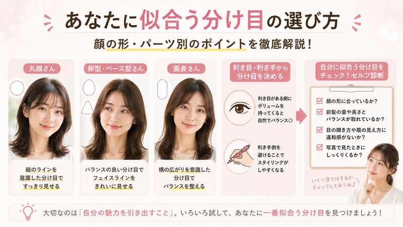 3.顔の形・パーツ別に似合う分け目の選び方