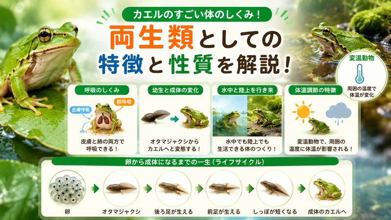 2.かえるの体の特徴と両生類としての性質