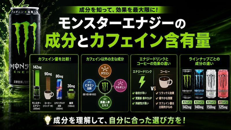 2.モンスターエナジーの成分とカフェイン含有量