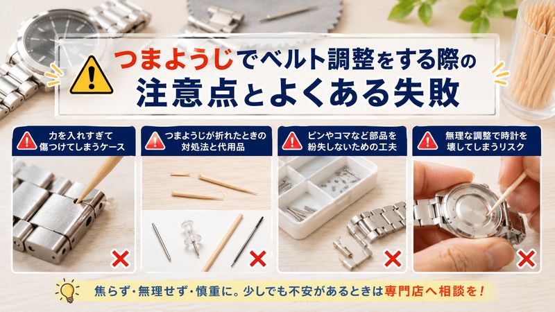 3.つまようじでベルト調整をする際の注意点とよくある失敗