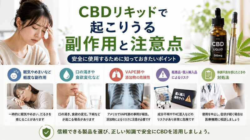 3.CBDリキッドで実際に起こりうる副作用と注意点