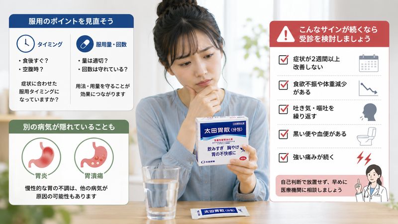 3.太田胃散を飲んでも効果を感じられない時に考えられる原因